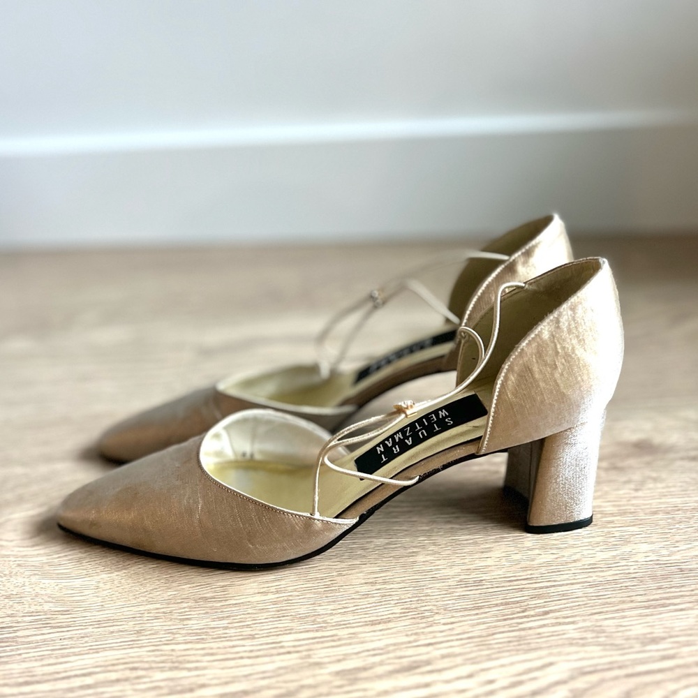 Stuart Weitzman Gold D’Orsay Pointed-Toe Sandals Pumps